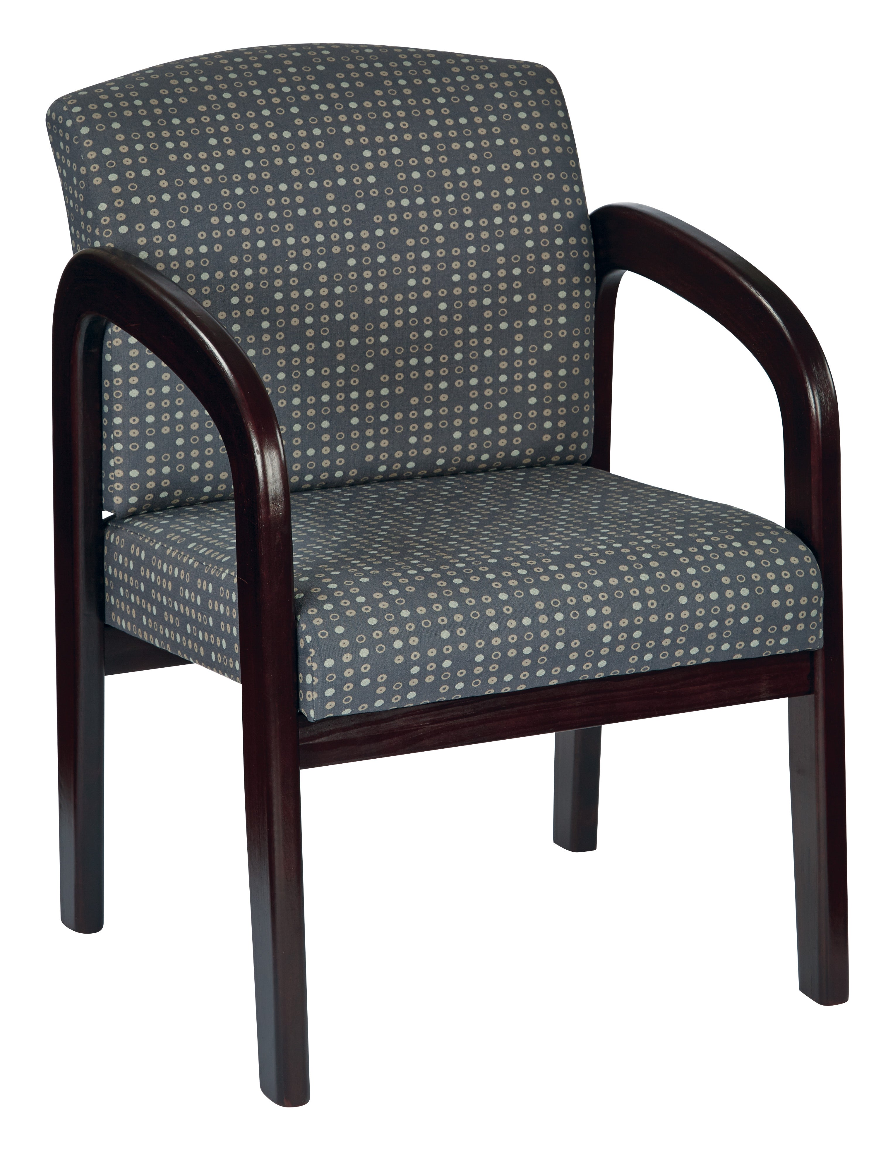 Fabric Mahogany Finish Wood Visitor Chair