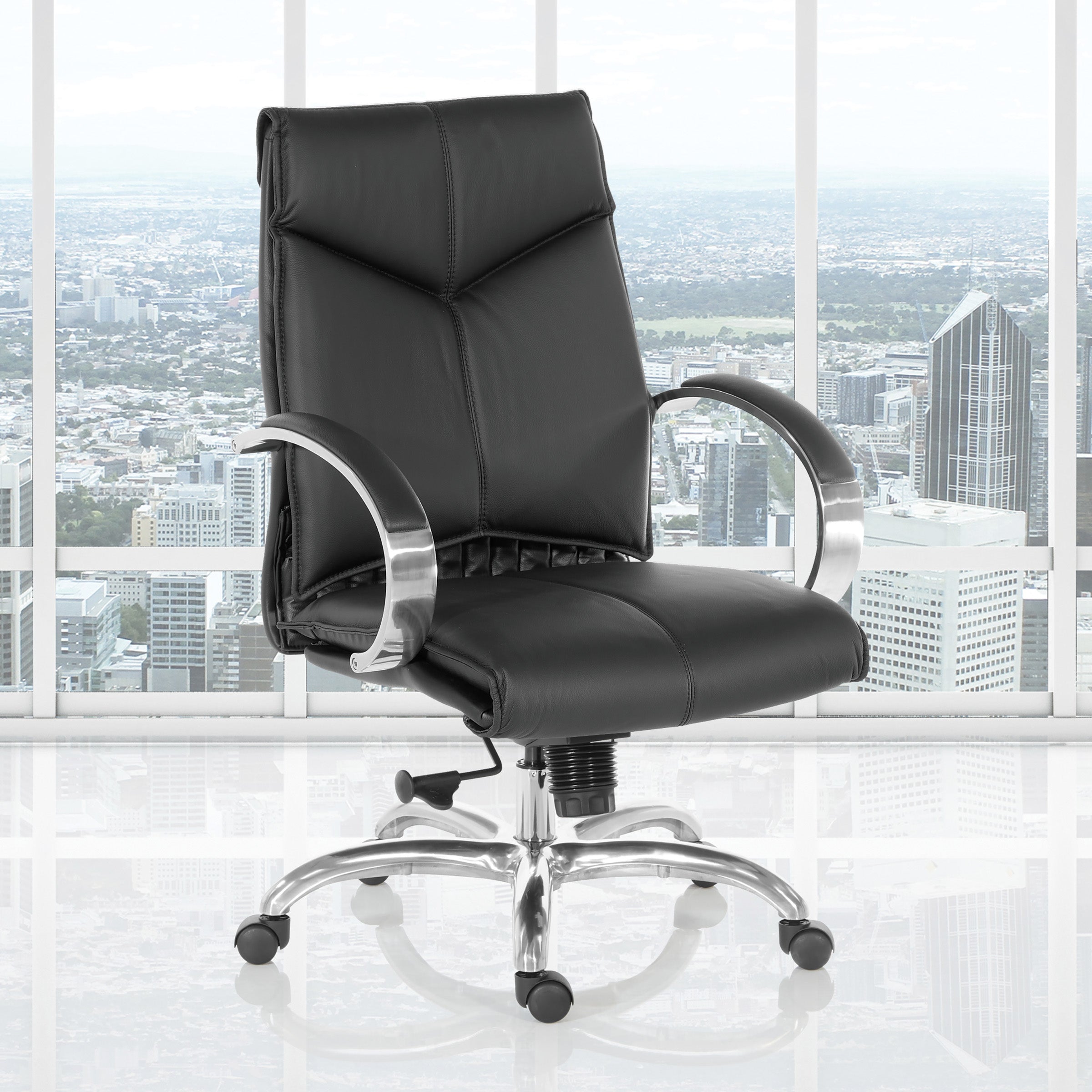 Deluxe Mid Back Black Lthr Chair
