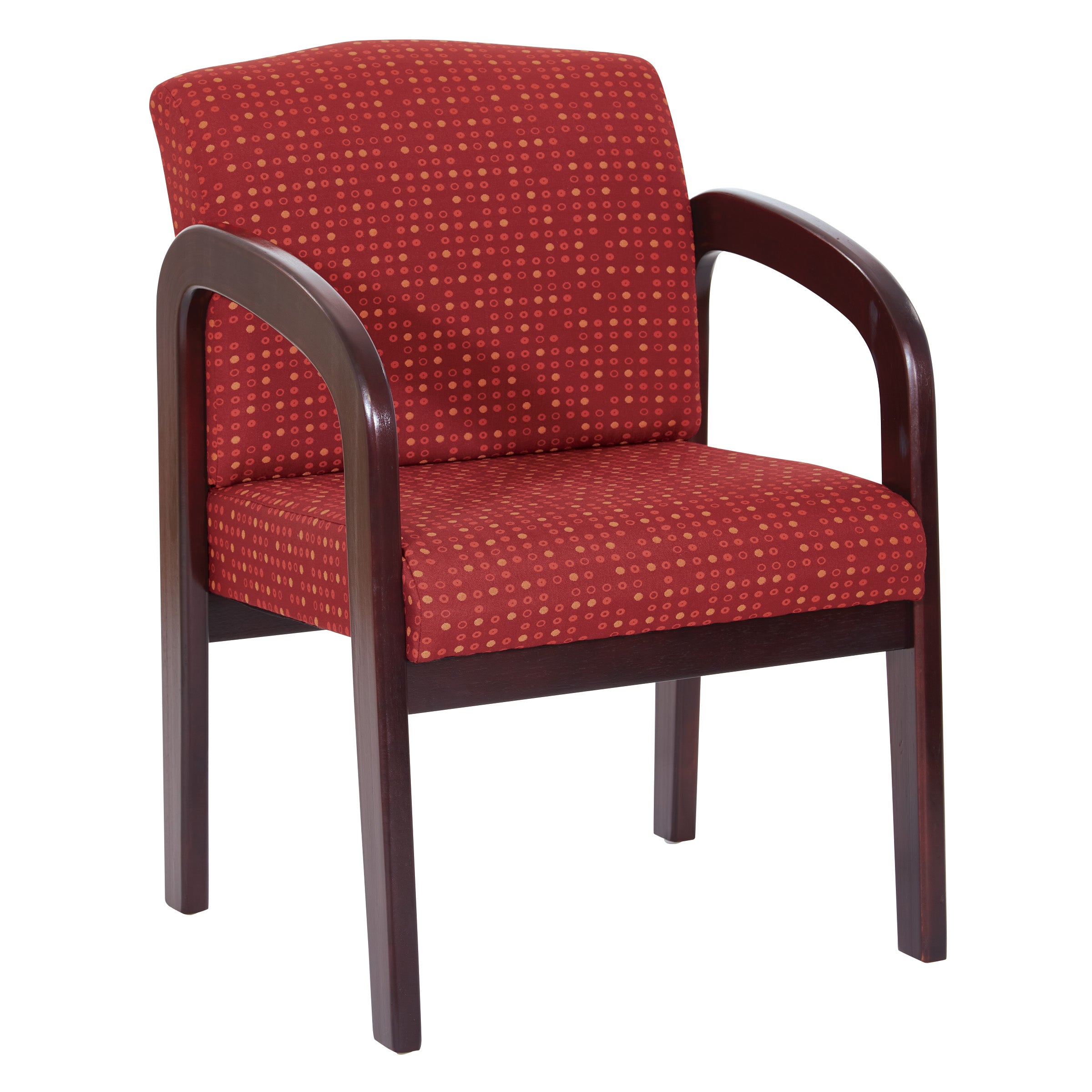 Fabric Mahogany Finish Wood Visitor Chair