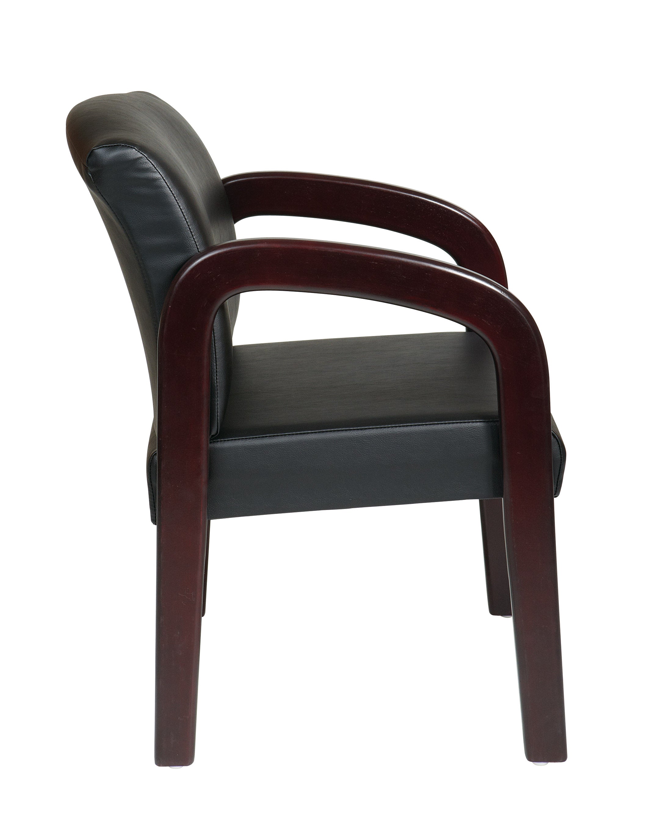 Faux Leather Mahogany Finish Wood Visitor Chair