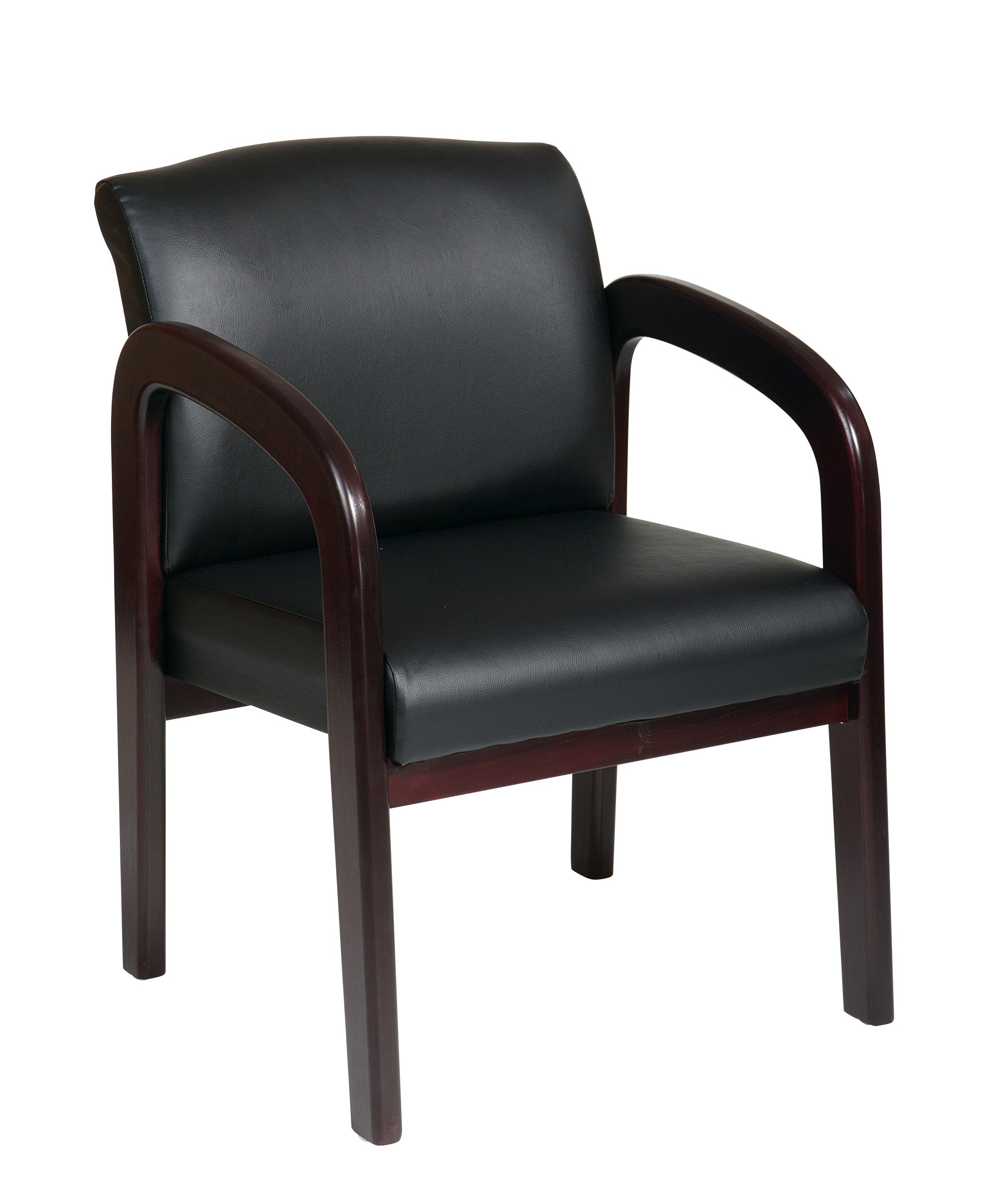 Faux Leather Mahogany Finish Wood Visitor Chair