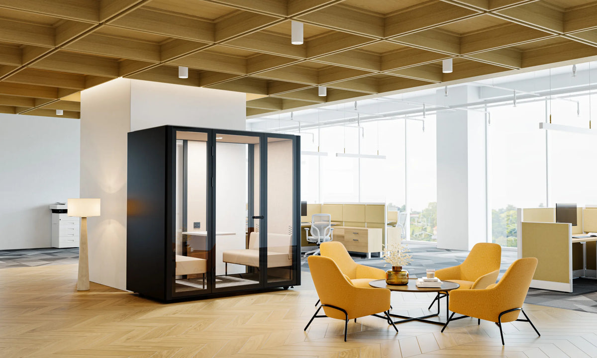 Friant ReddiSpace WeTime 4-Person Office Pod Plus in an office setting