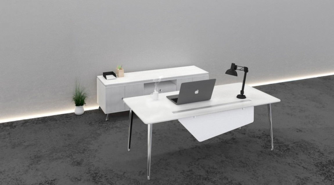 Modern Rectangular Desk with Storage Credenza – view 1