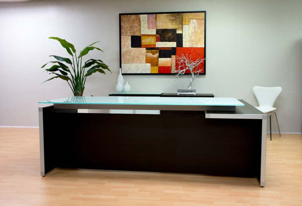Corp Design Executive L Shaped Desks with Drawers and Glass Desktop – view 1
