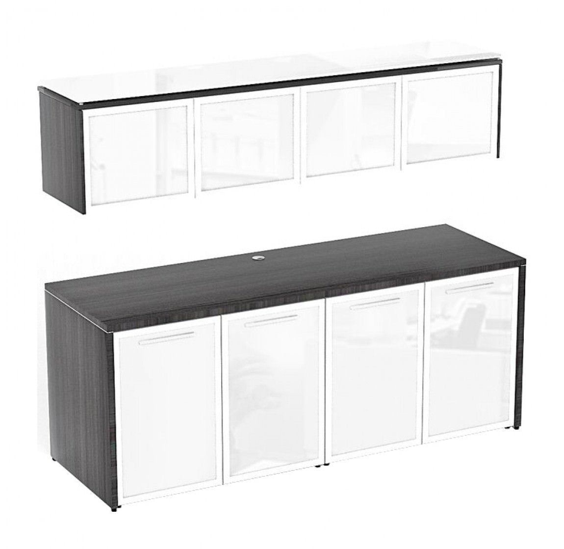 Storage Credenza with Wall Mounted Hutch – view 1