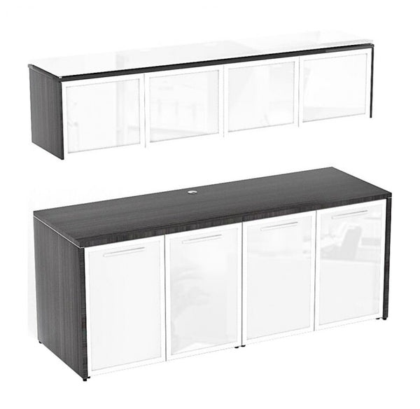 Storage Credenza with Wall Mounted Hutch – view 1