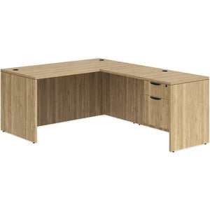 N9NE Classic Laminate L-Shape Desk with Single Hanging Pedestal, 8 Sizes - Aspen / 60x30 L-Shape with 24x42 Return
