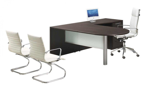 Corp Design L Shaped Peninsula Desks with Glass Modesty Panel – view 1