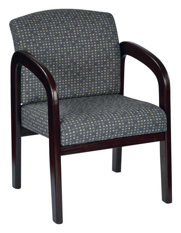 Fabric Mahogany Finish Wood Visitor Chair