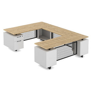 N9NE Riser Series U-Shape Desk & Credenza with Wire-Metal Modesty Panels