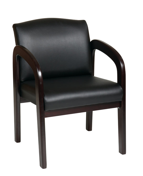 Faux Leather Espresso Finish Wood Visitor Chair