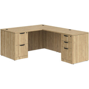 N9NE Classic Laminate L-Shape Desk with Two Full Pedestals, 8 Sizes - Aspen / 60x30 L-Shape with 24x42 Return