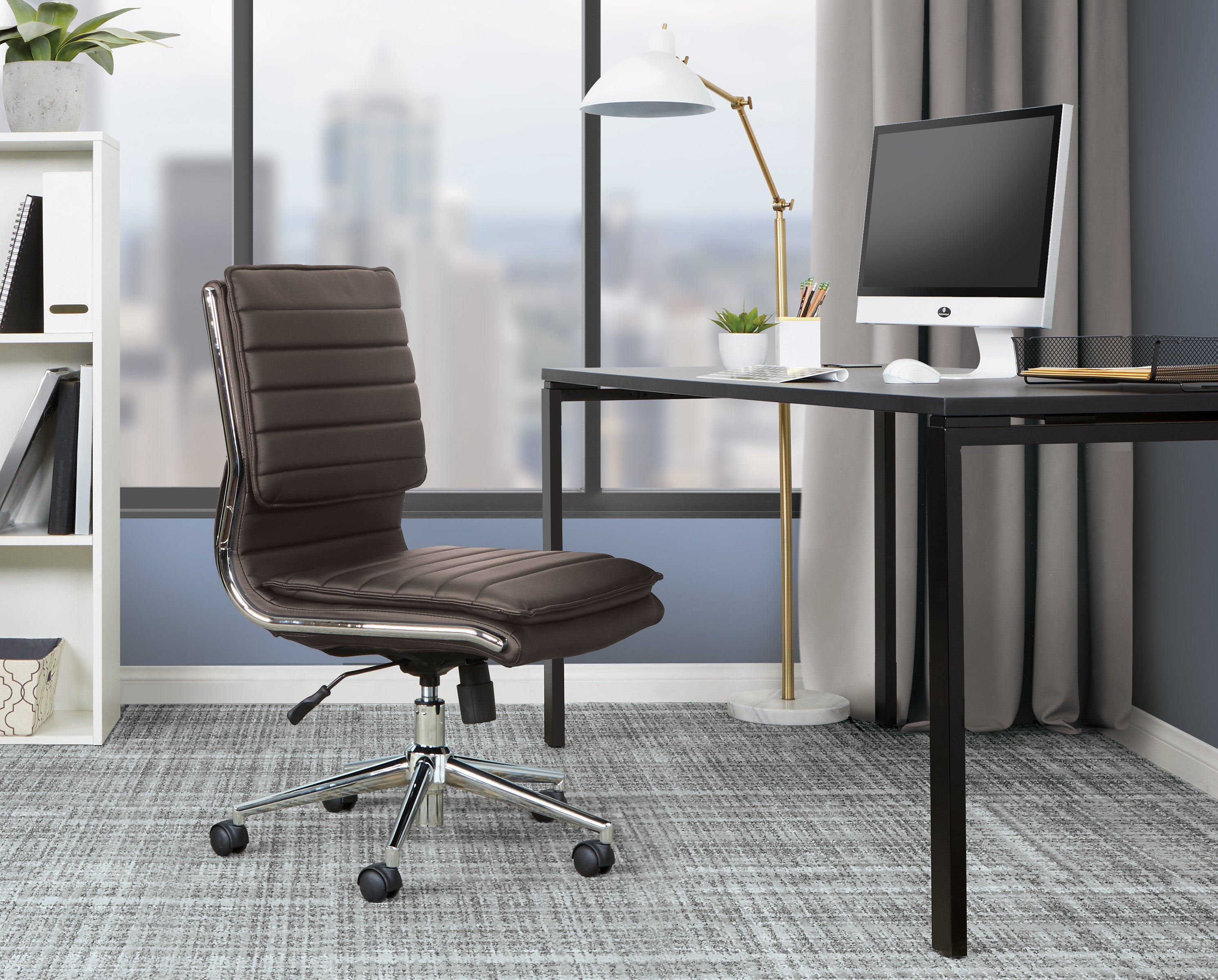 Armless Mid Bk Mgrs Faux Lthr Chair