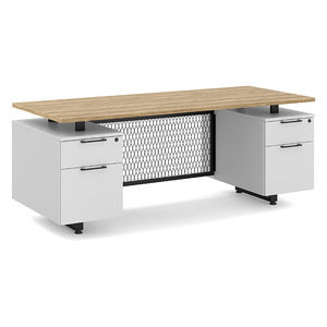 N9NE Riser Series Double Pedestal Desk with Metal Modesty Panel