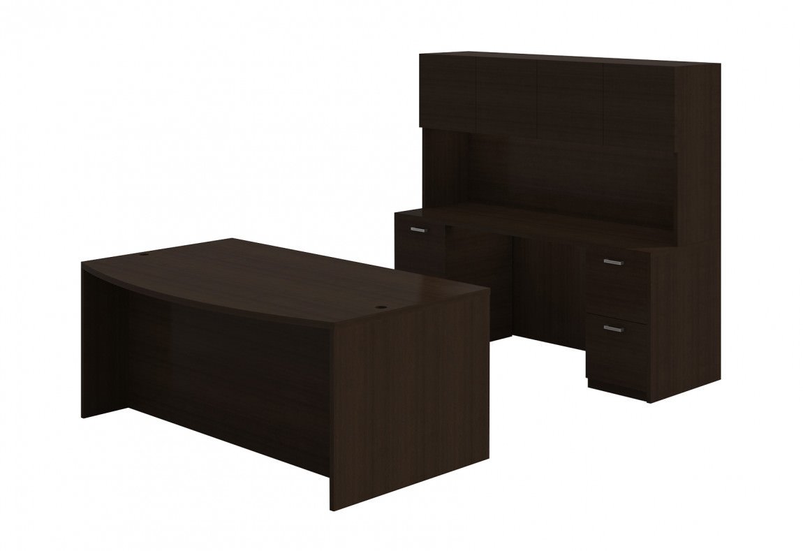 Cherryman Bow Front Desk with Credenza and Hutch – view 1
