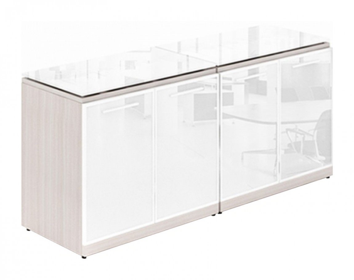 Corp Design Credenza Storage Cabinets with White Glass Doors and Top – view 1