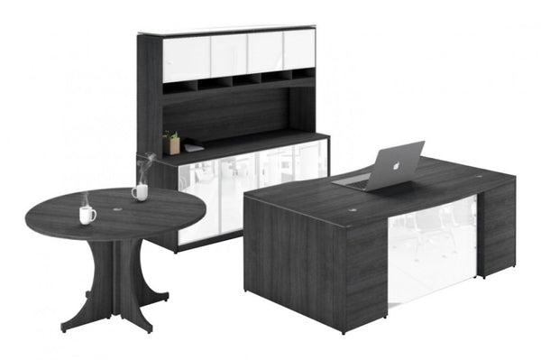 Bow Executive Desk Set with Storage Cabinet and Round Table – view 1