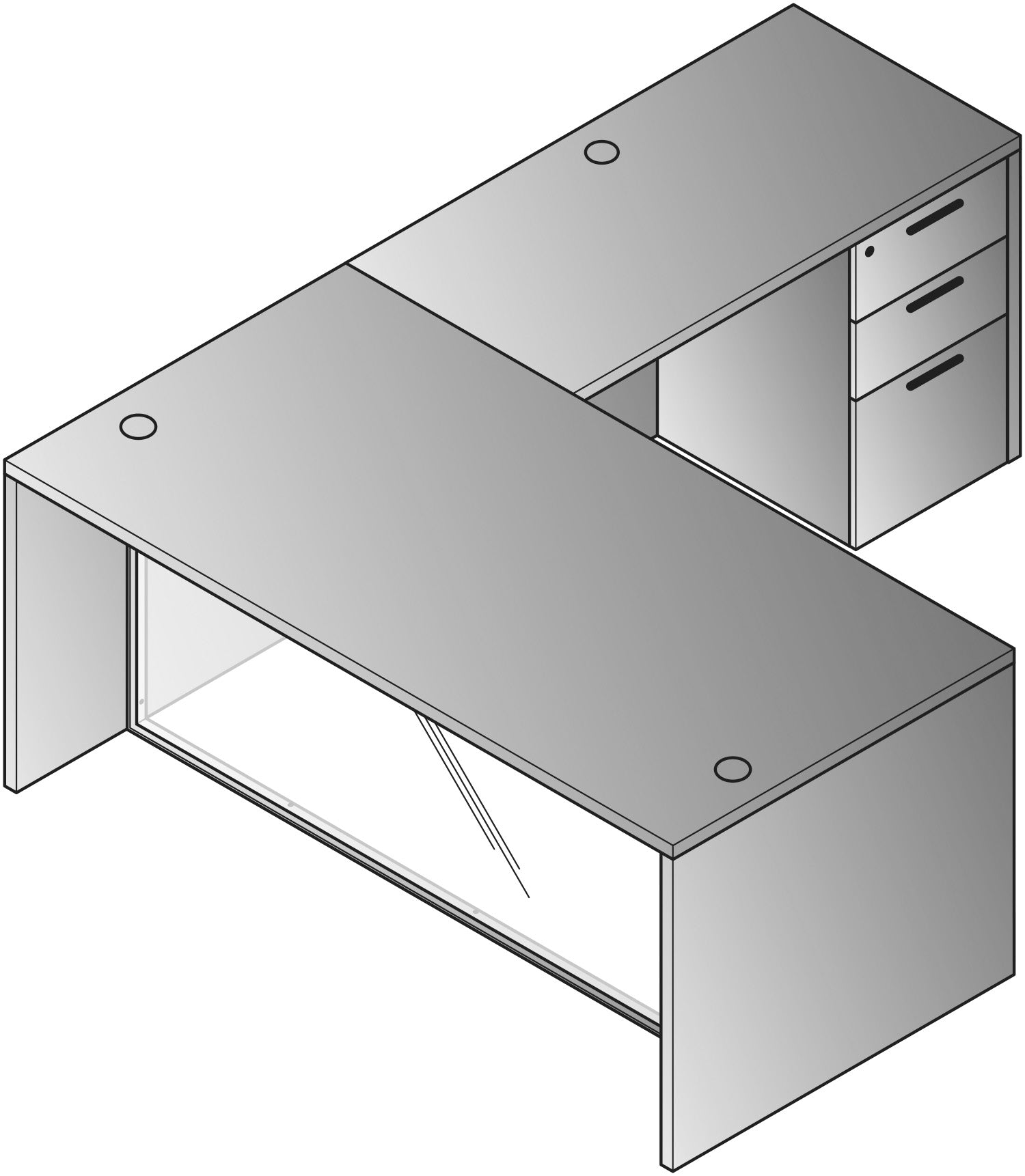 L-Shape W/Glass Modesty Panel 71" x 84"