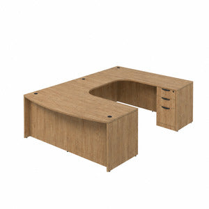 N9NE Classic Laminate Bowfront U-Desk with Corner Extension 71" x 120" (CLAUD1013R) - Aspen