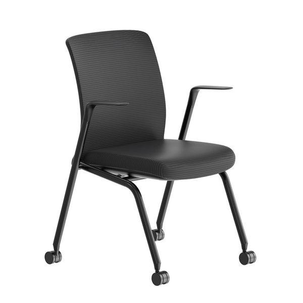 OfficeSource Orion Nesting Chair with Arms - Set of 2 (OSSN6502BK)