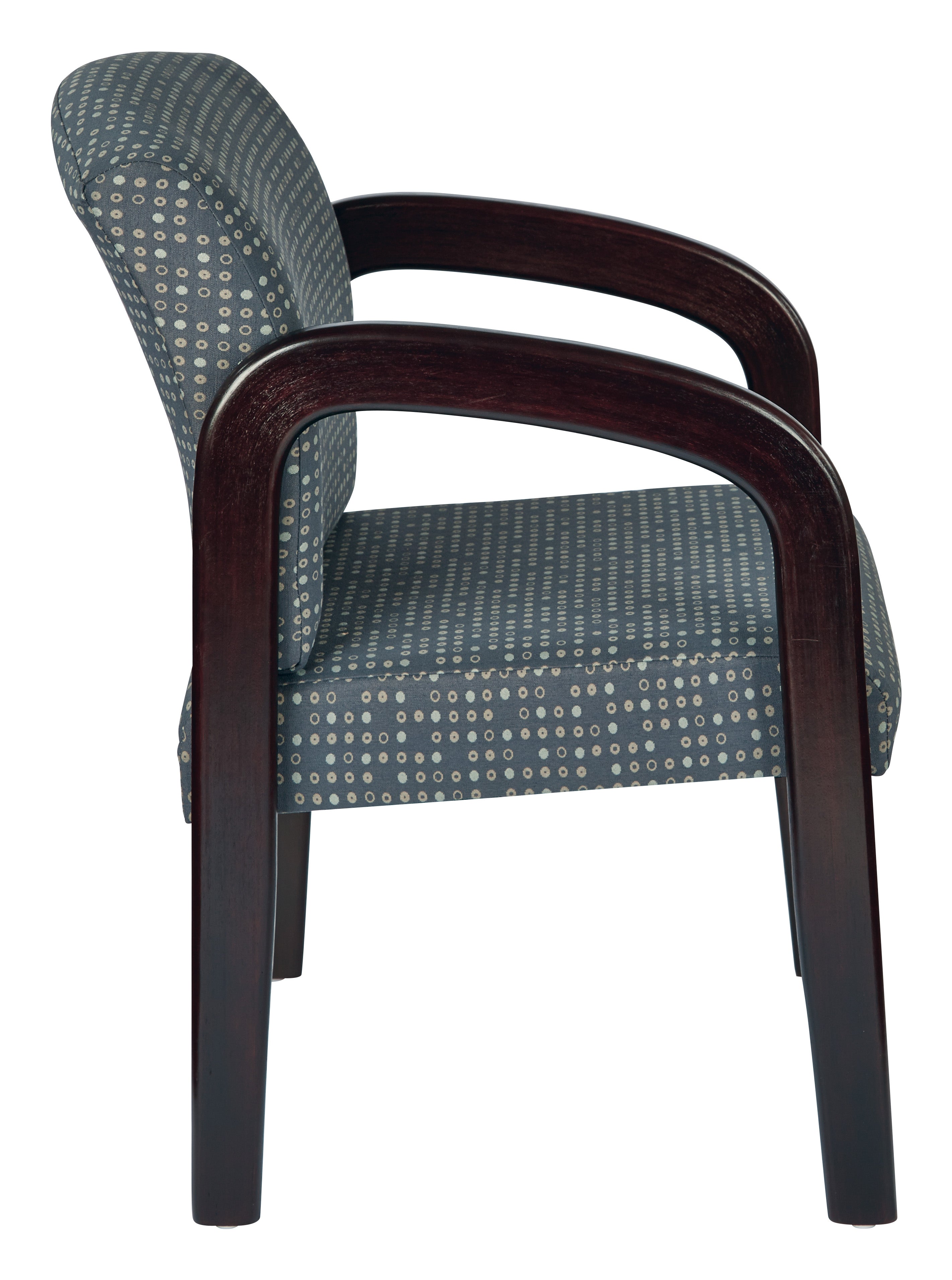 Fabric Mahogany Finish Wood Visitor Chair