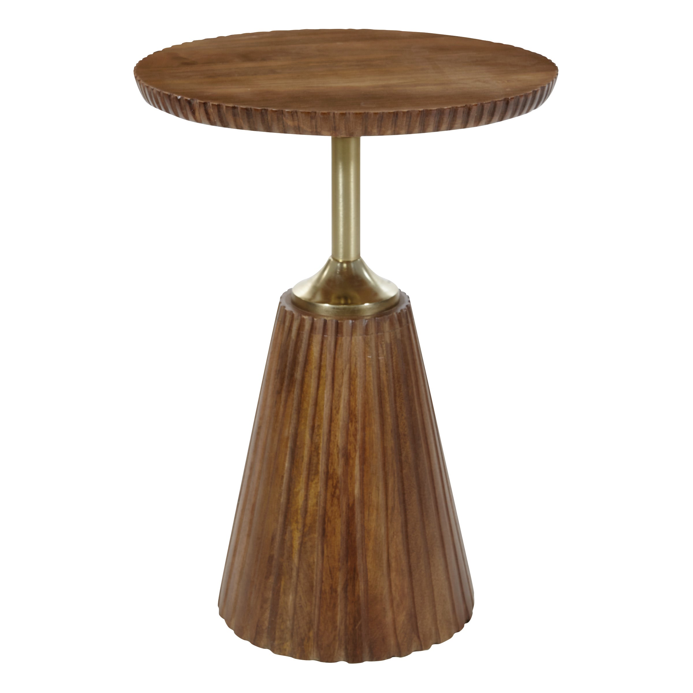Wood and Brass Accent Side Table