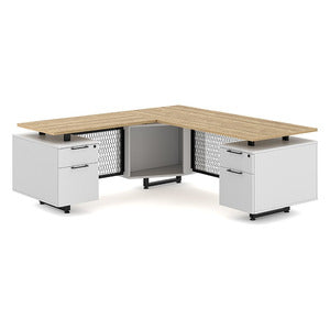 N9NE Riser Series L-Shape Desk with Wire-Metal Modesty Panels