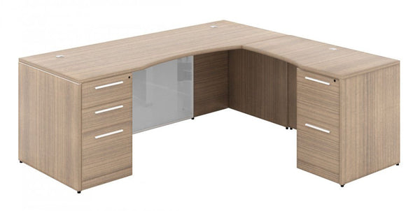 Corp Design L Shaped Desks with Glass Modesty Panel – view 1