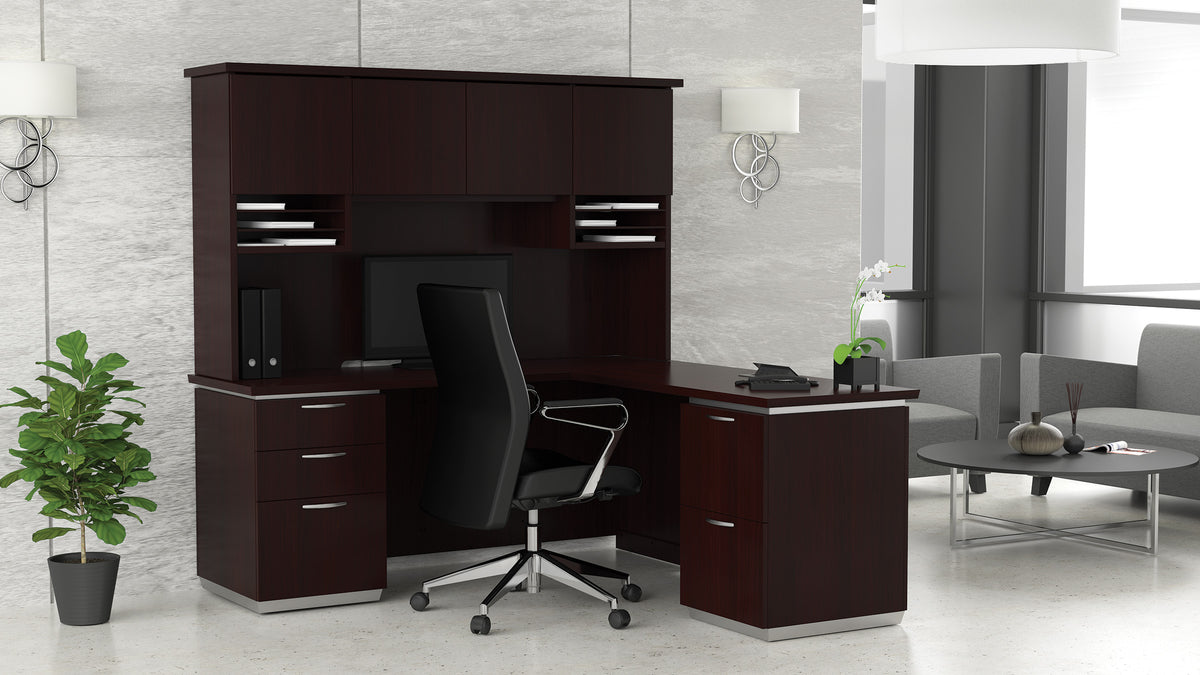 Tuxedo L-Shaped Desk with Hutch 72" x 72" in Dark Roast