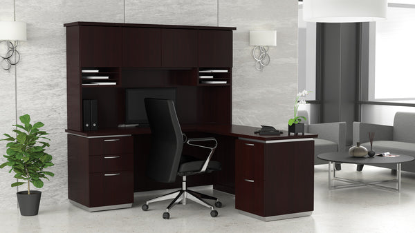 Tuxedo L-Shaped Desk with Hutch 72" x 72" in Dark Roast