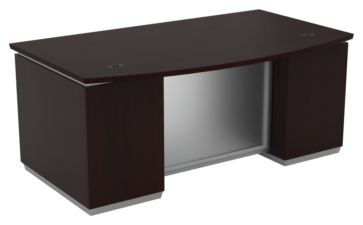 Office Star Tuxedo Bow Front Executive Desk with Double Pedestals 72" x 42" in Dark Roast