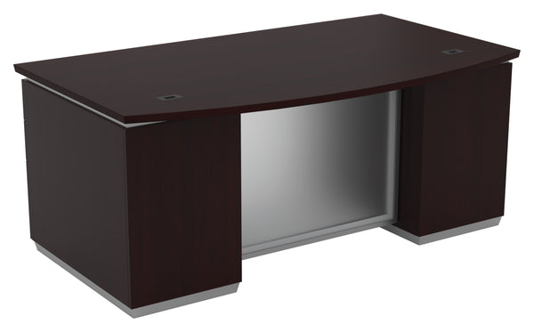 Office Star Tuxedo Bow Front Executive Desk with Double Pedestals 72" x 42" in Dark Roast