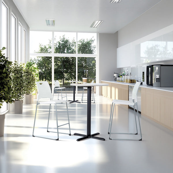 Office Star DC8309C tall stacking chairs at a white counter