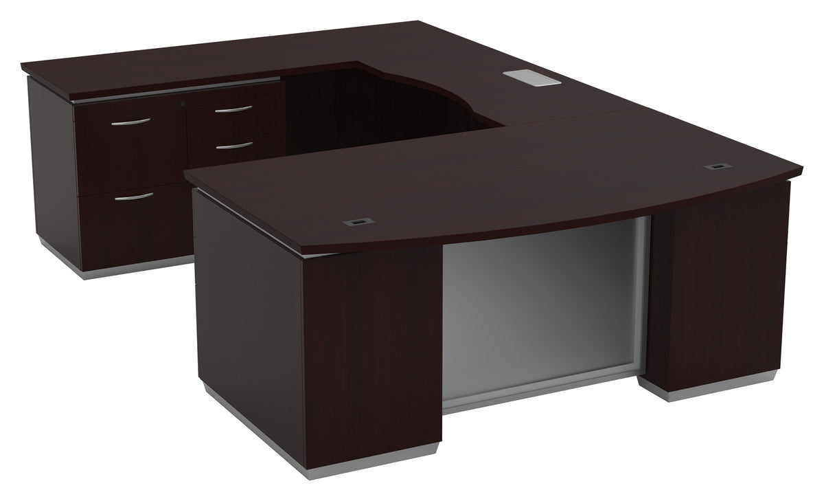 Tuxedo U-Shaped Desk with Bridge and MultiFile in Dark Roast, left bridge
