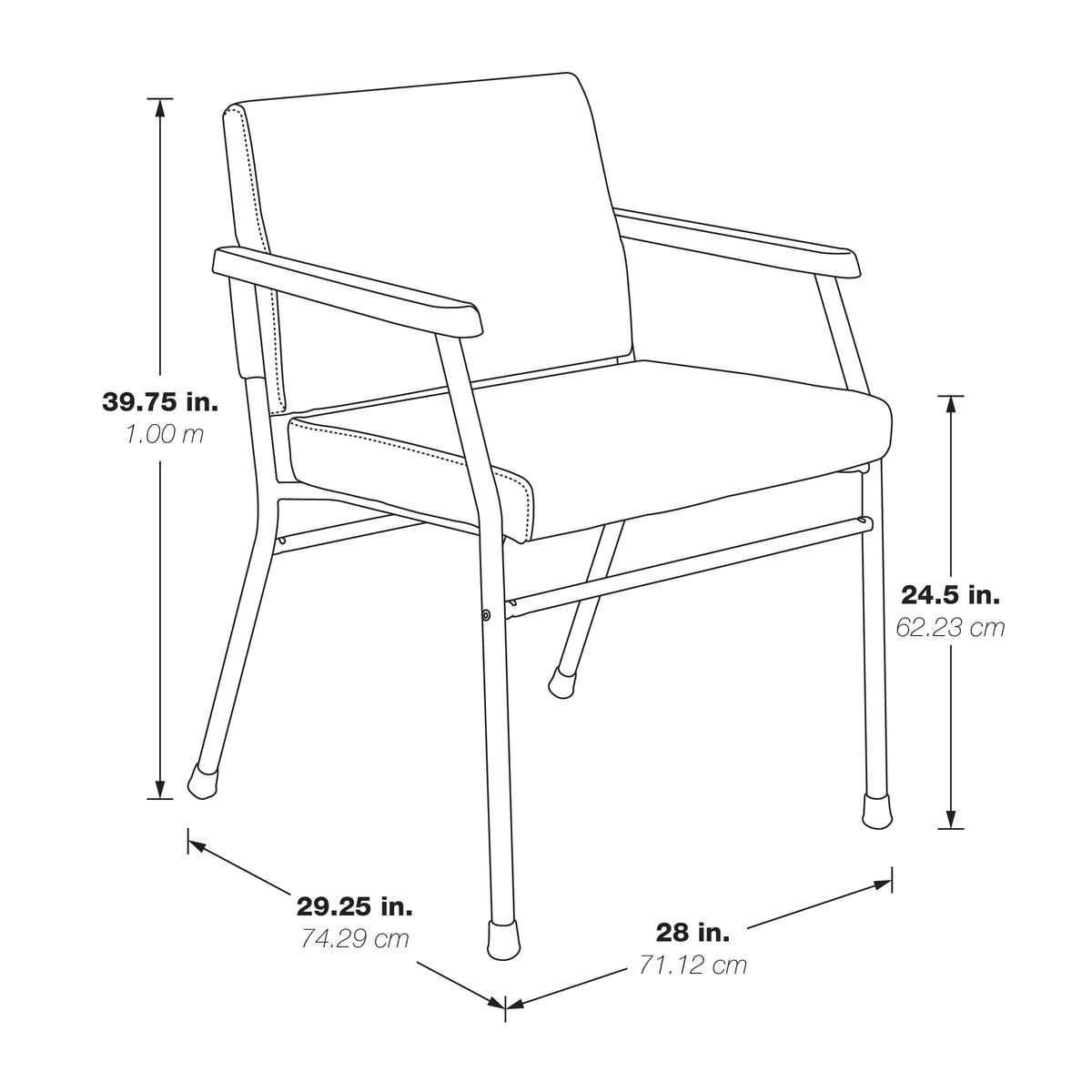 Office Star BC9602HT wide hip patient chair – product dimensions
