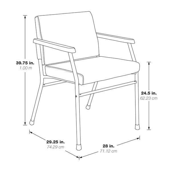Office Star BC9602HT wide hip patient chair – product dimensions