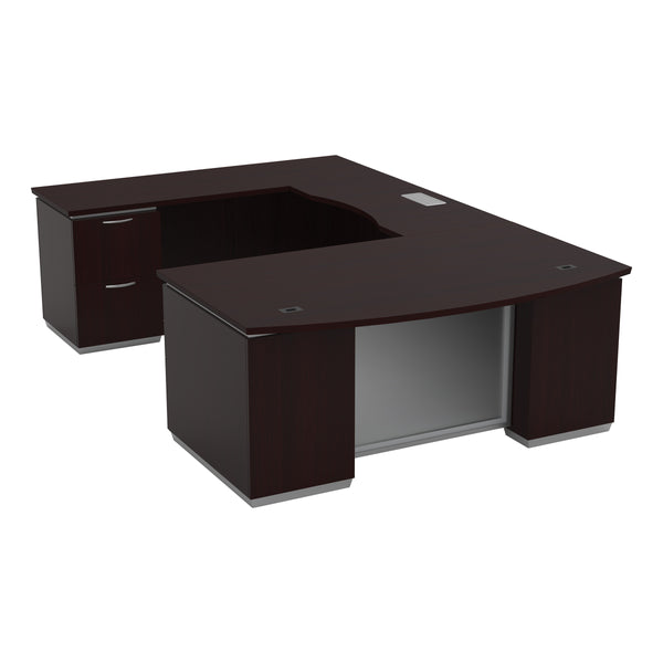 Tuxedo U-Shaped Desk with Bridge 72" x 114" in Dark Roast, left bridge