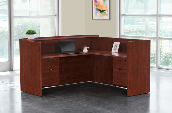 Office Star Napa L-shaped reception desk with transaction counter in Cherry laminate – commercial office furniture, quote available
