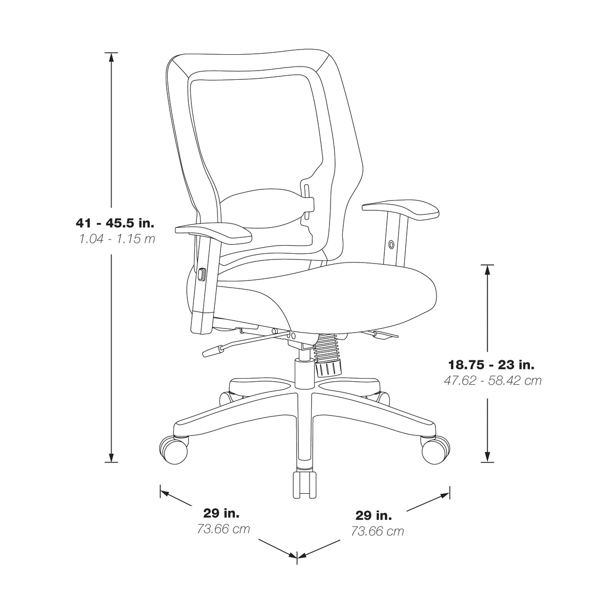 Office Star SPACE 63247SM 24/7 Mesh Manager Chair – product dimensions