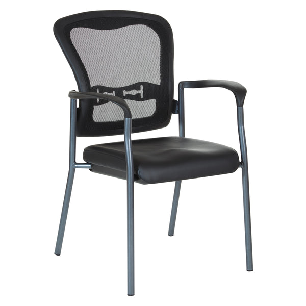 Office Star 84510 titanium finish visitors chair with arms and ProGrid back – fabric shown may vary