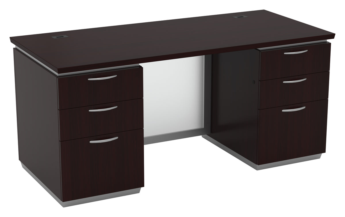 Office Star Tuxedo Double Pedestal Desk 66" x 30" in Dark Roast