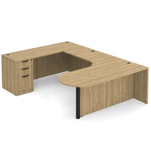 N9NE Classic Laminate Bullet U-Shape Desk 71" x 101" with Pedestal (CLAUD2007) - Aspen / Left