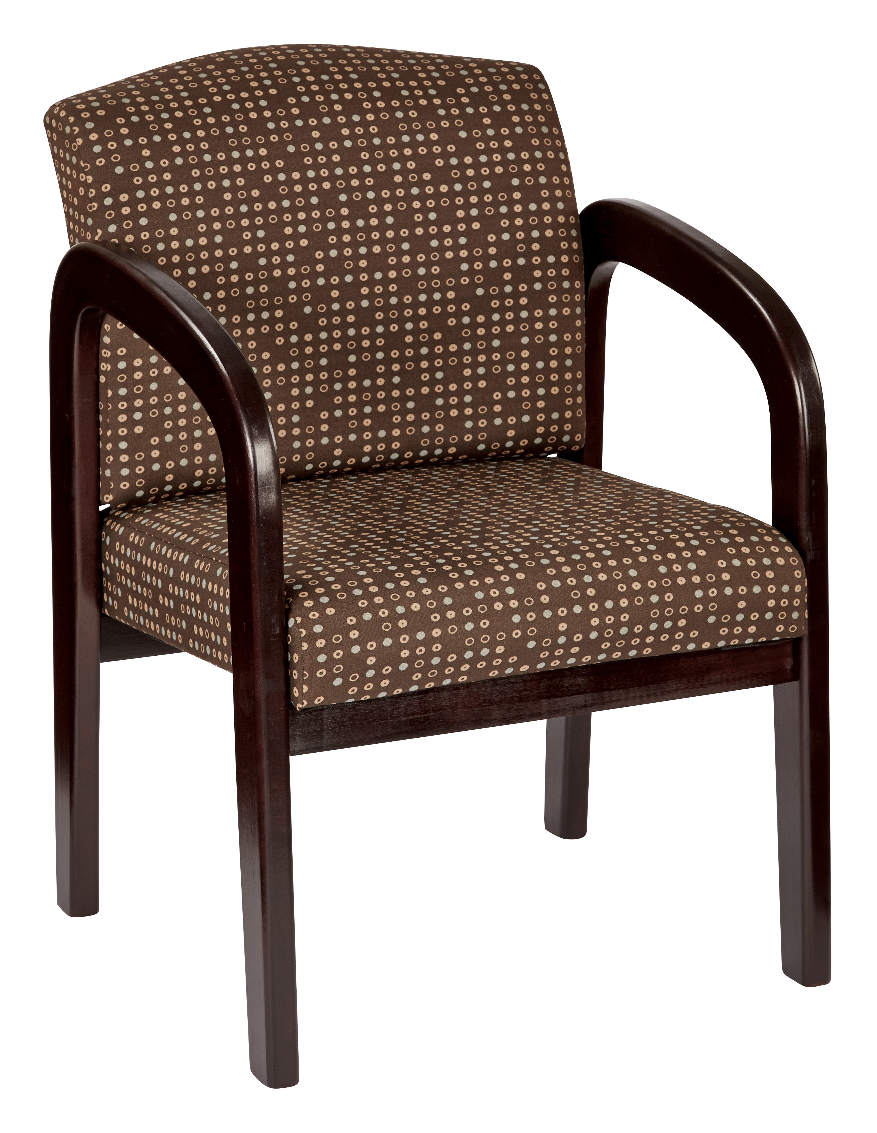 Fabric Mahogany Finish Wood Visitor Chair