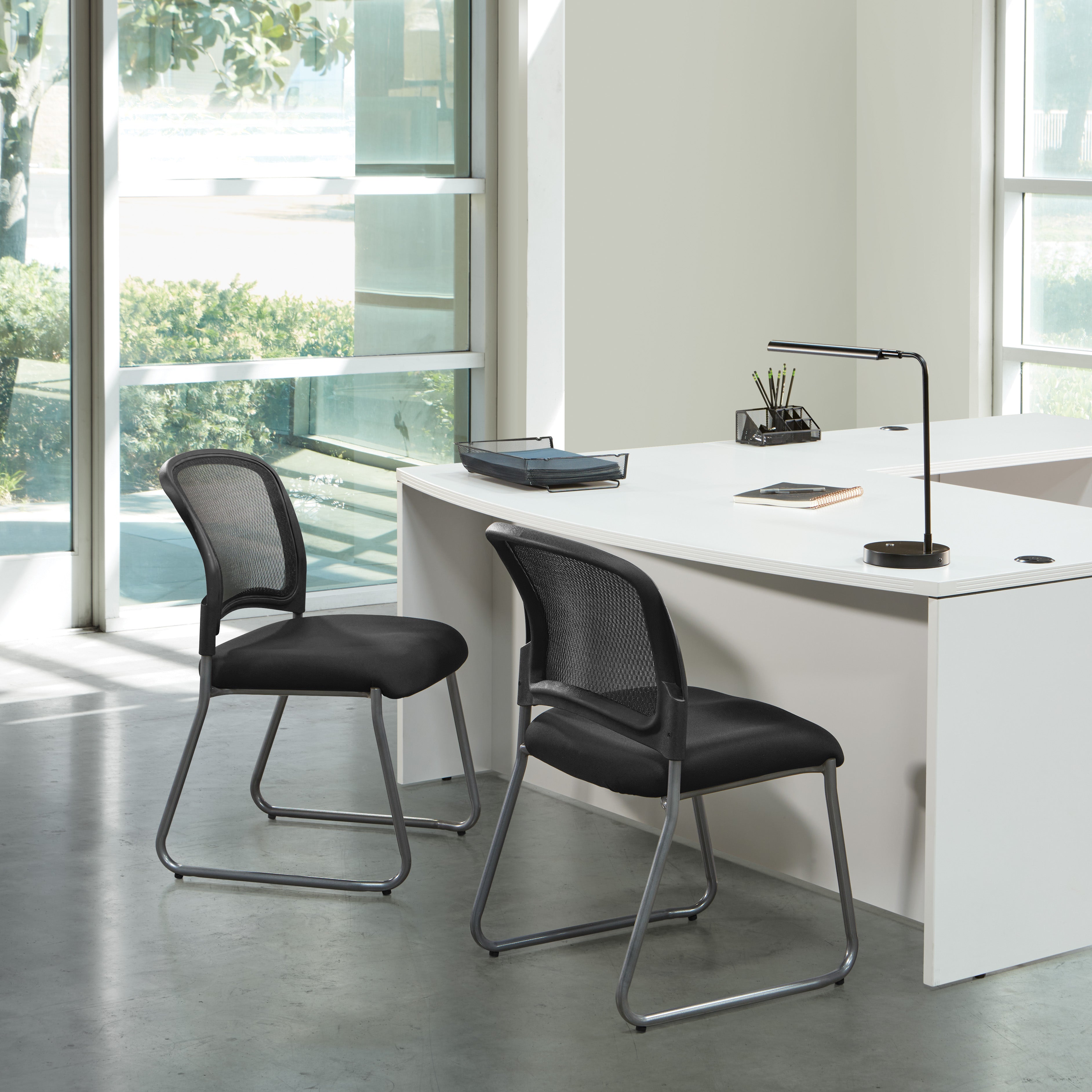 Titanium Finish Black Visitors Chair with ProGrid® Back and Sled Base