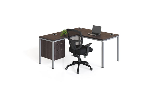 Boss Simple System L Desk with Return and (1) Pedestal, 66" x 30" Desk Top (SGSD029-202) – view 1