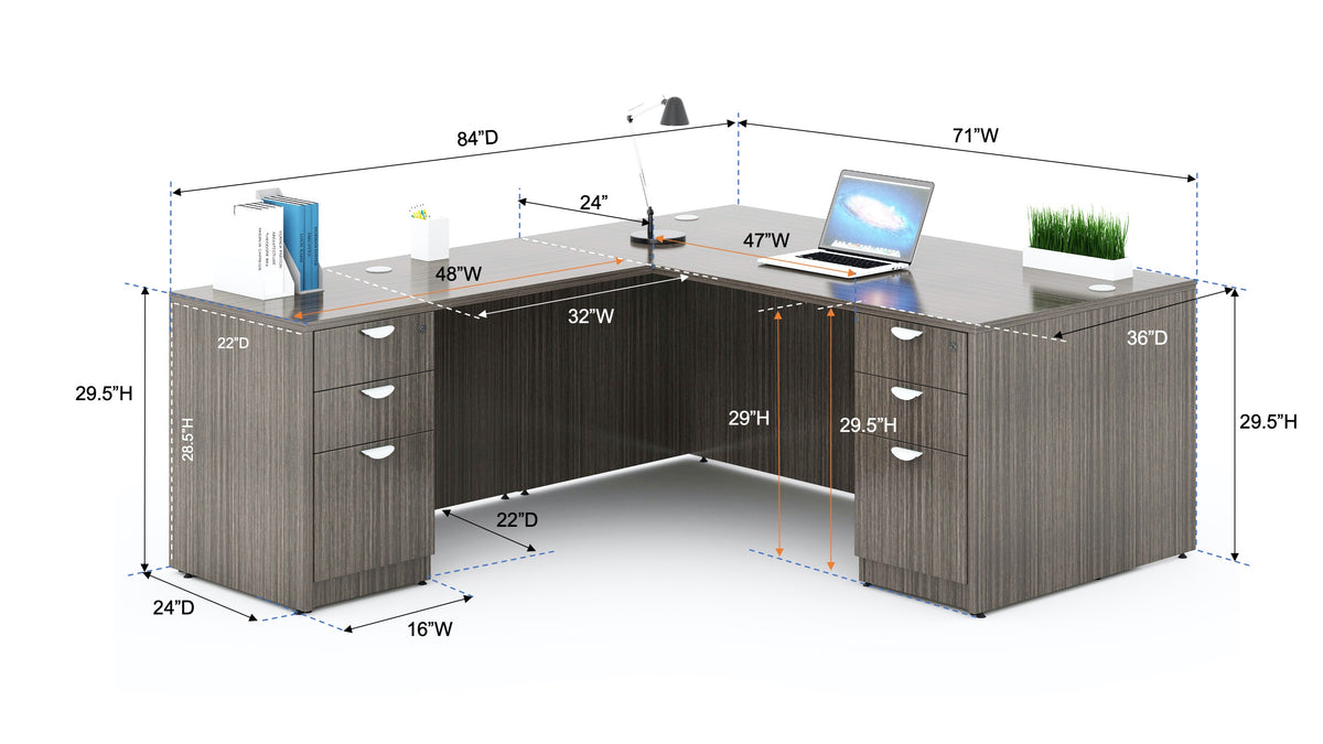 Boss 71 Inch Executive L-Shape Corner Desk with Dual Box/Box/File Storage Pedestals (GROUPA11) – view 4