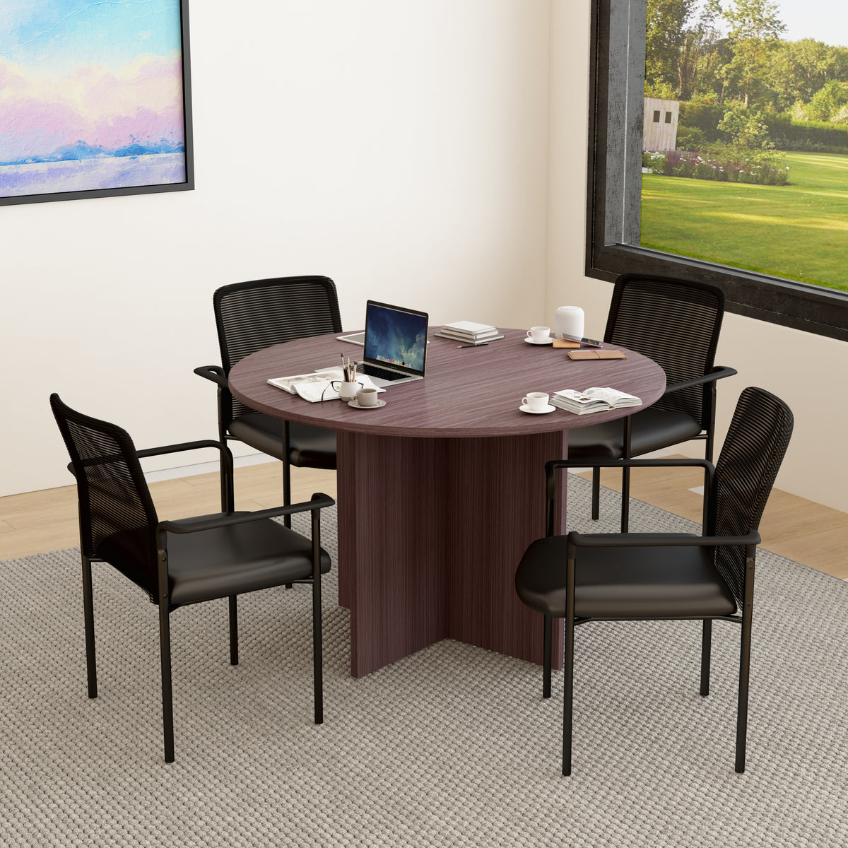 Boss 47"W Executive Round Conference Table and Chairs (GROUP123-C) – view 1