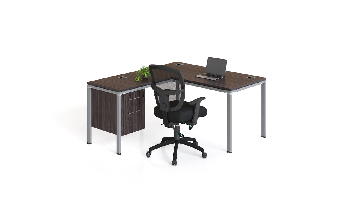 Boss Simple System L Desk with Return and (1) Pedestal, 60" x 30" Desk Top (SGSD029-201) – view 1