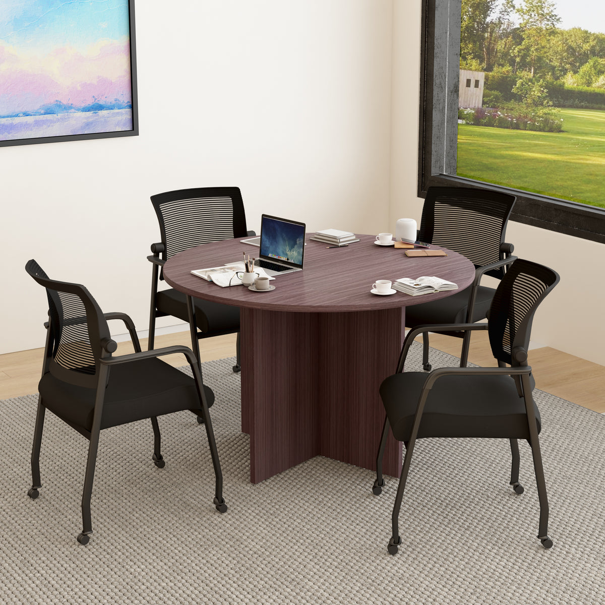 Boss 47"W Executive Round Conference Table and Chairs (GROUP123-B) – view 1