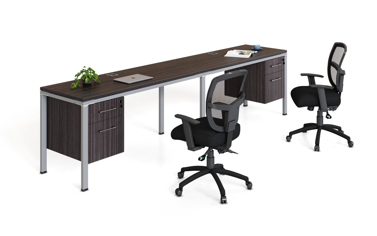 Boss Simple System Double Desk, Side by Side with (2) Pedestals, 66" x 24" Desk Top (SGSD006-102) – view 1